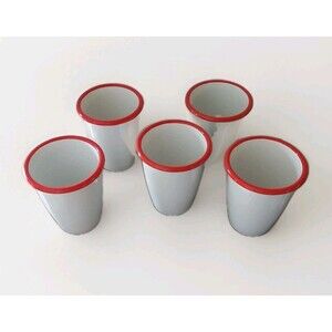 Hearth & Hand Magnolia Porcelain Enamelware White with Orange Rim Cups Set of 5